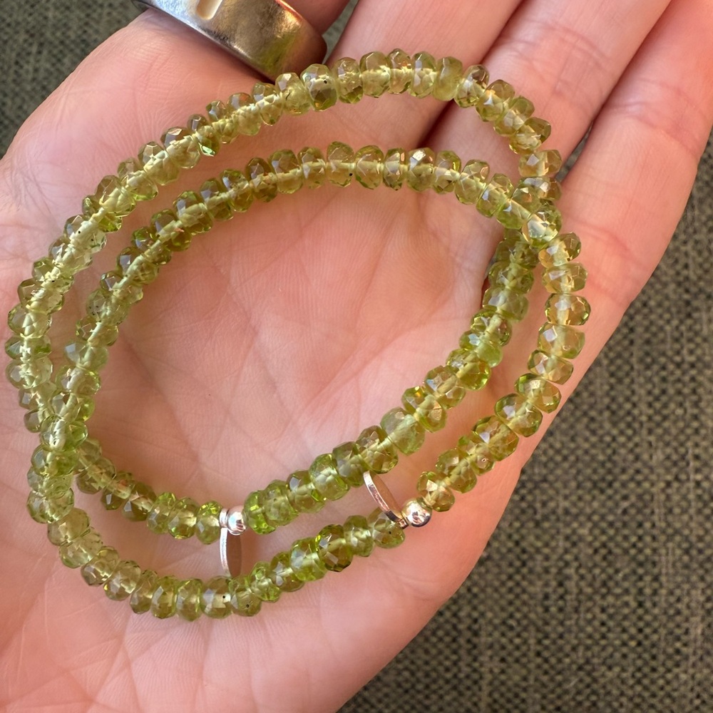 Green Peridot Beaded Bracelet, 2 total, 6.25 inches